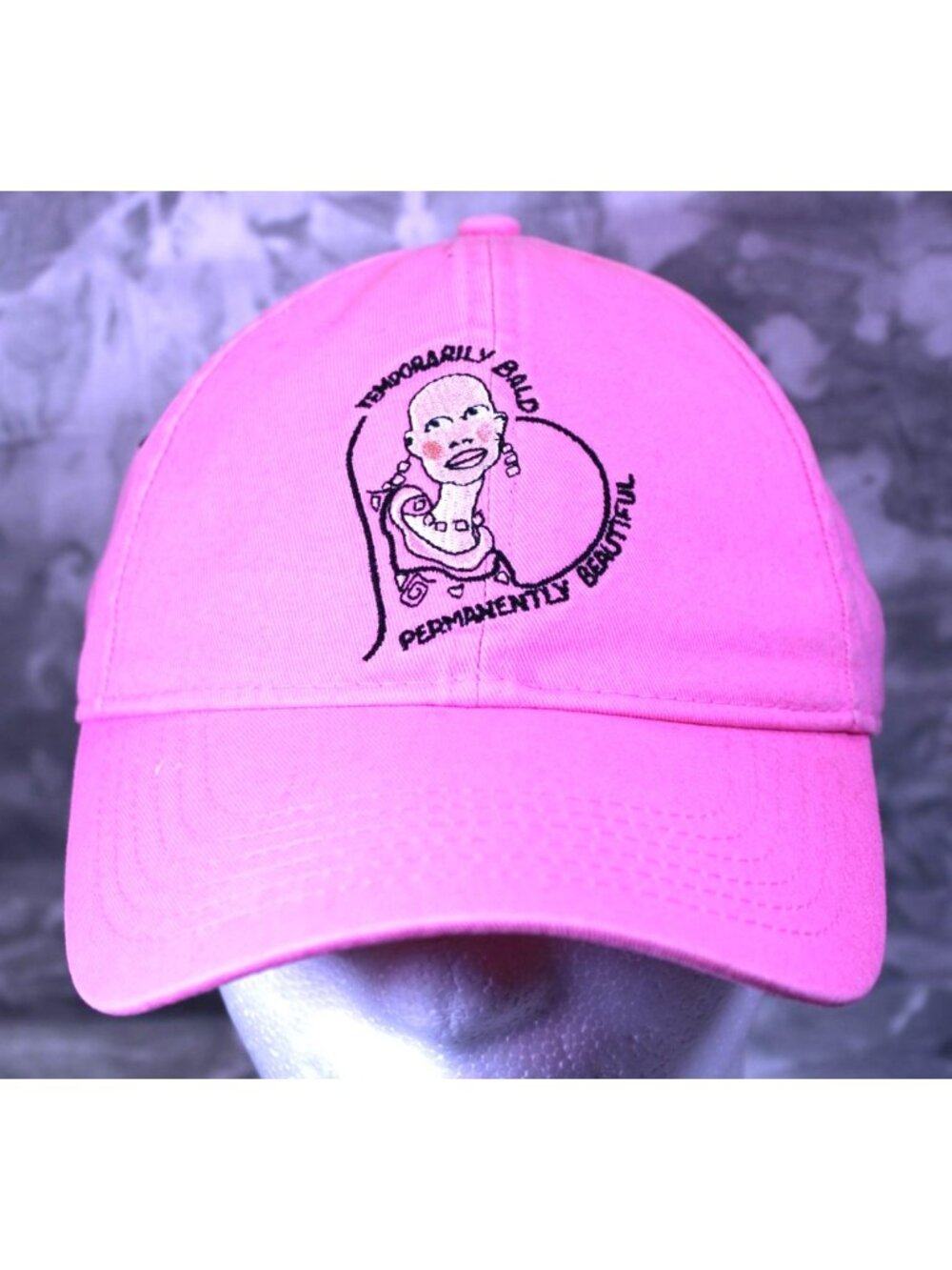 BreastFriends.org Temporarily Bald Permanently Beautiful Pink Embroidered Adjust